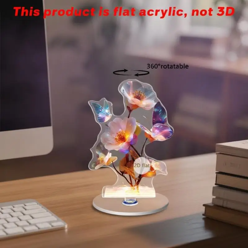 2D Acrylic Purple Tulip Flower Vase Home Living Room Tabletop Office Decoration Ornament Gift