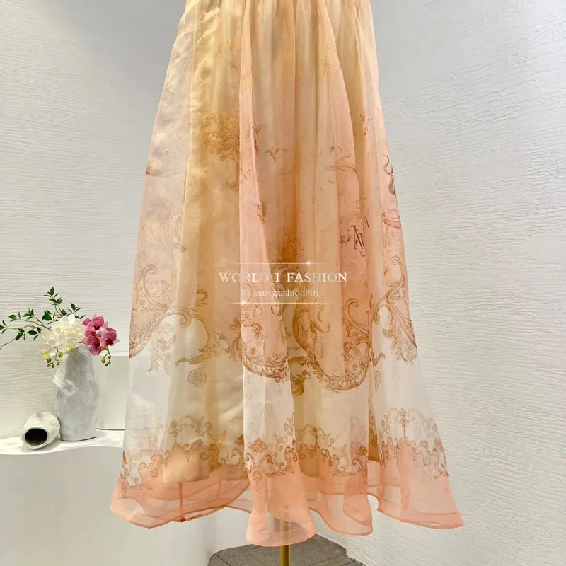 Jupe mi-longue imprimée carte Orange pour femme, nouveau Style décontracté, de haute qualité, automne 2025