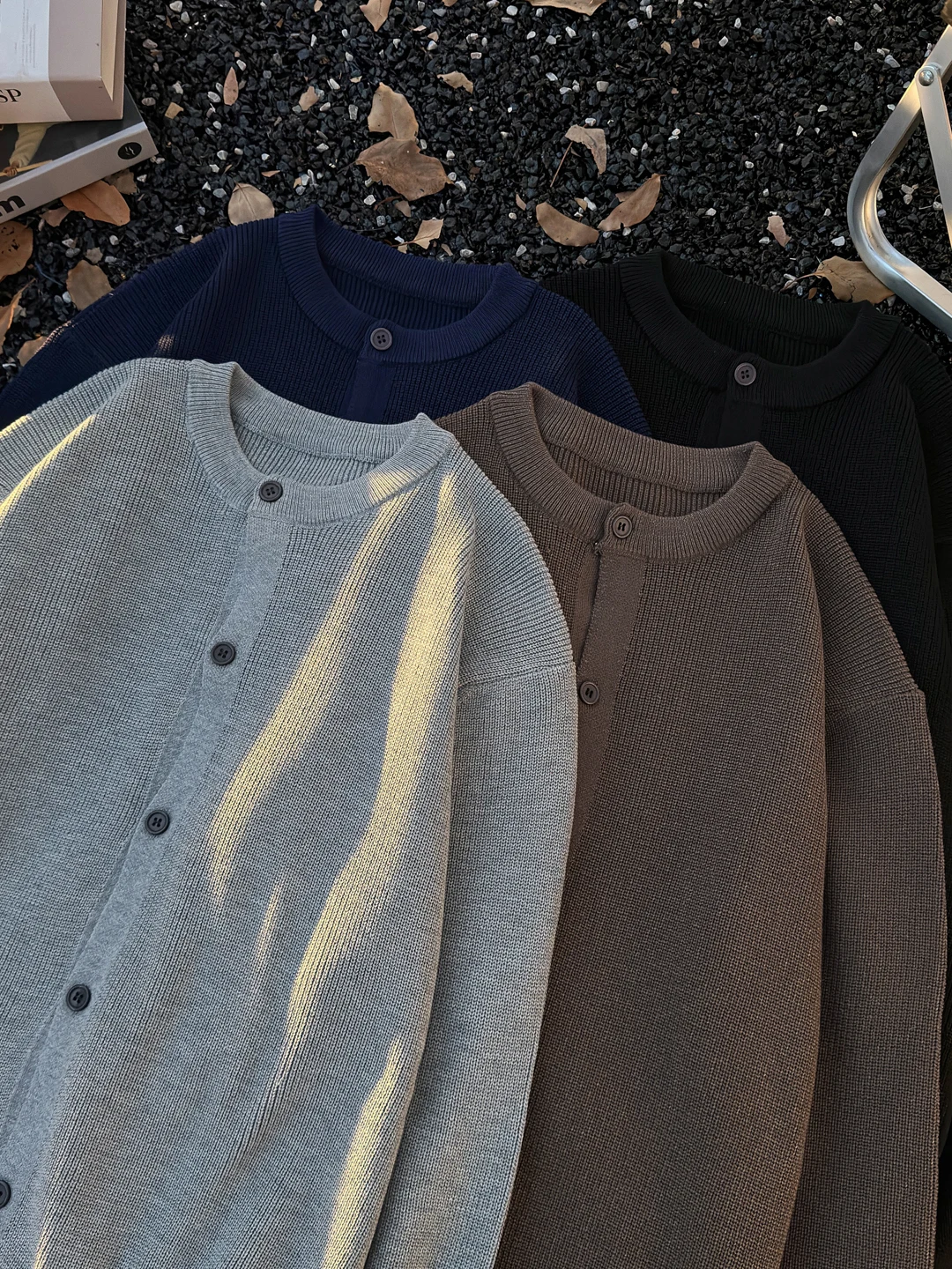 

Couples Thiened Loose Knitted Sweater American Sle Casual Pure Color Men's Open Cardigan Warm Long Sve round Ne Top