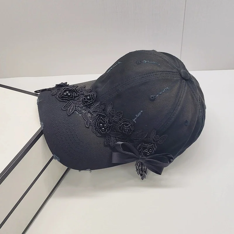Women's Travel Sun Protection Baseball Cap with Pearl 3D Lace Flowers – Light, Luxurious, Fashionable and Sweet