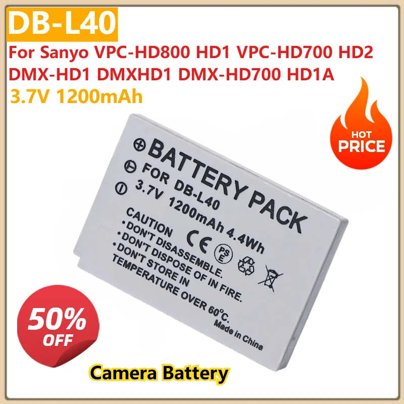 

for Sanyo VPC-HD800 HD1 VPC-HD700 HD2 DMX-HD1 DMXHD1 DMX-HD700 HD1A Replacement Camera Battery DB-L40 DB-L40A 3.7V 1200mAh