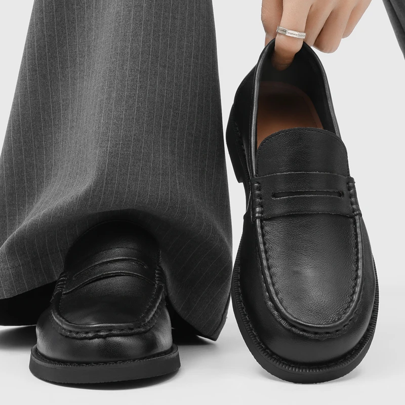 retro-men's-loafers-thin-casual-work-shoes-6cm-heel-heightening-penny-shoes-indoor-outdoor-wear-slip-on-round-toe-rubber-sole