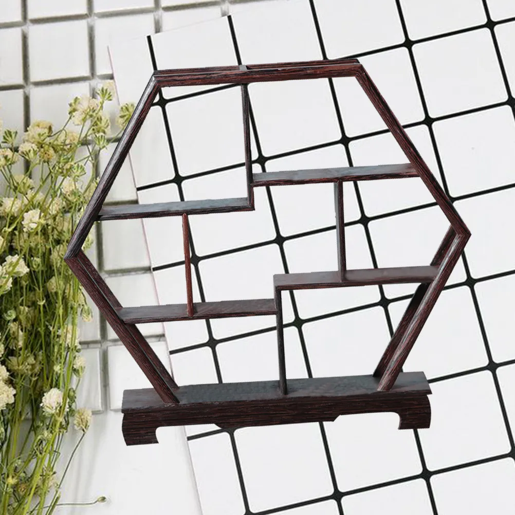 1Pcs Solid Wood Shelf Rosewood Vintage Display Stand Hexagonal Shape Shelf Crafts for Living Room Restaurant Teahouse