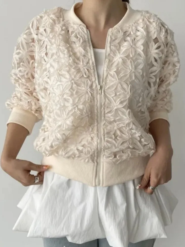 UOOZEE femmes évider fermeture éclair col rond vestes manches longues couleur unie élégant décontracté bureau mince manteaux 2025 nouveaux vêtements féminins