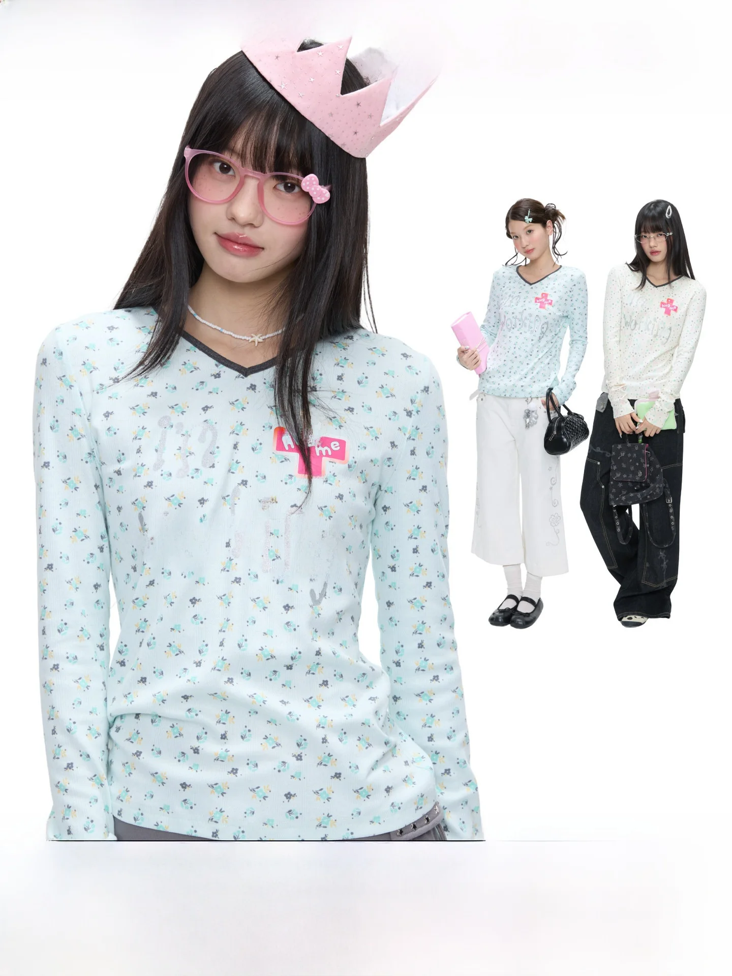 

Женская повседневная комфортная футболка BENAND Music Box Melody Spring Work с длинным рукавом и V-образным вырезом из смесового полиэстера