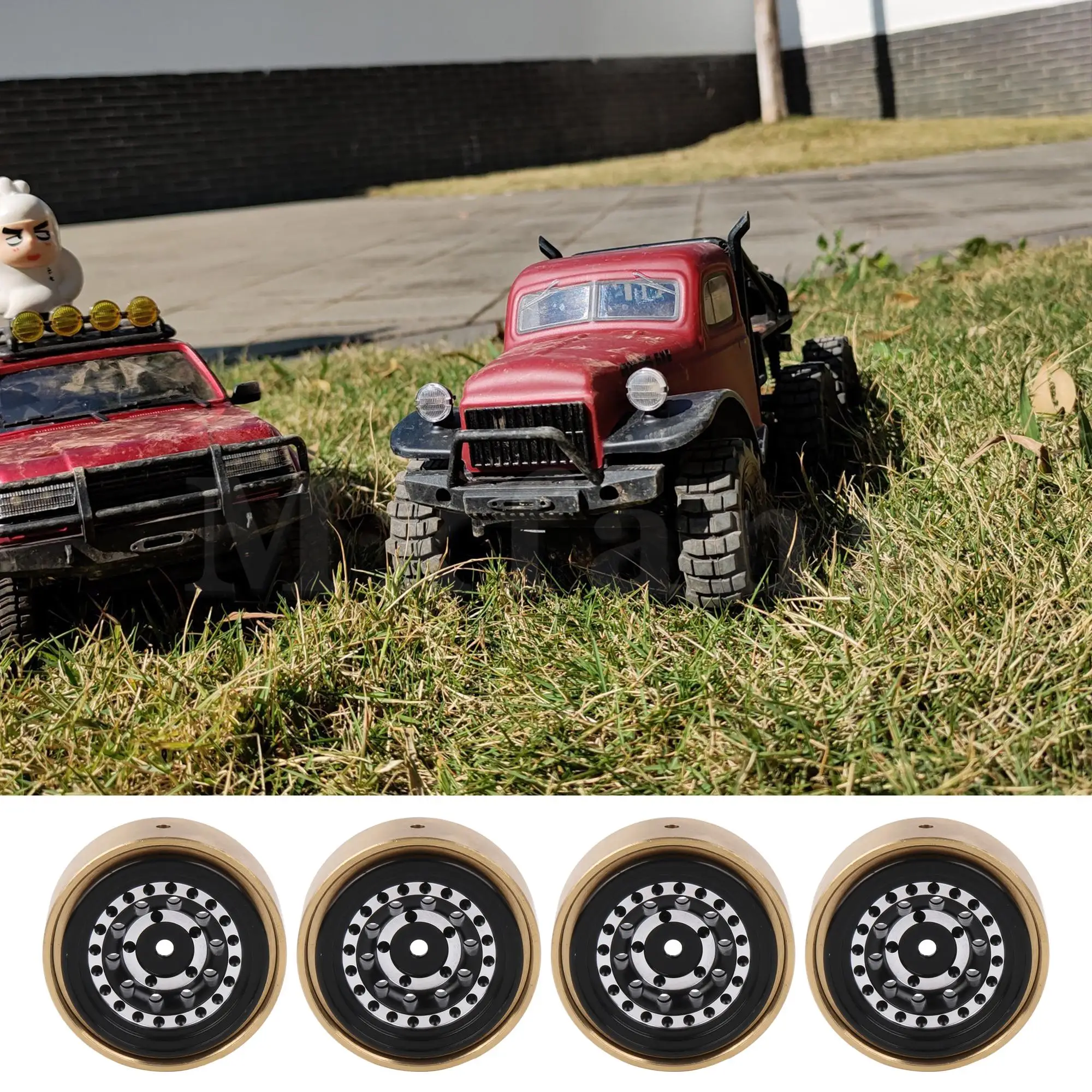 Mxfans 4 Pack RC Black Wheel Rims with Counterweight Replacement for FMS 1:24