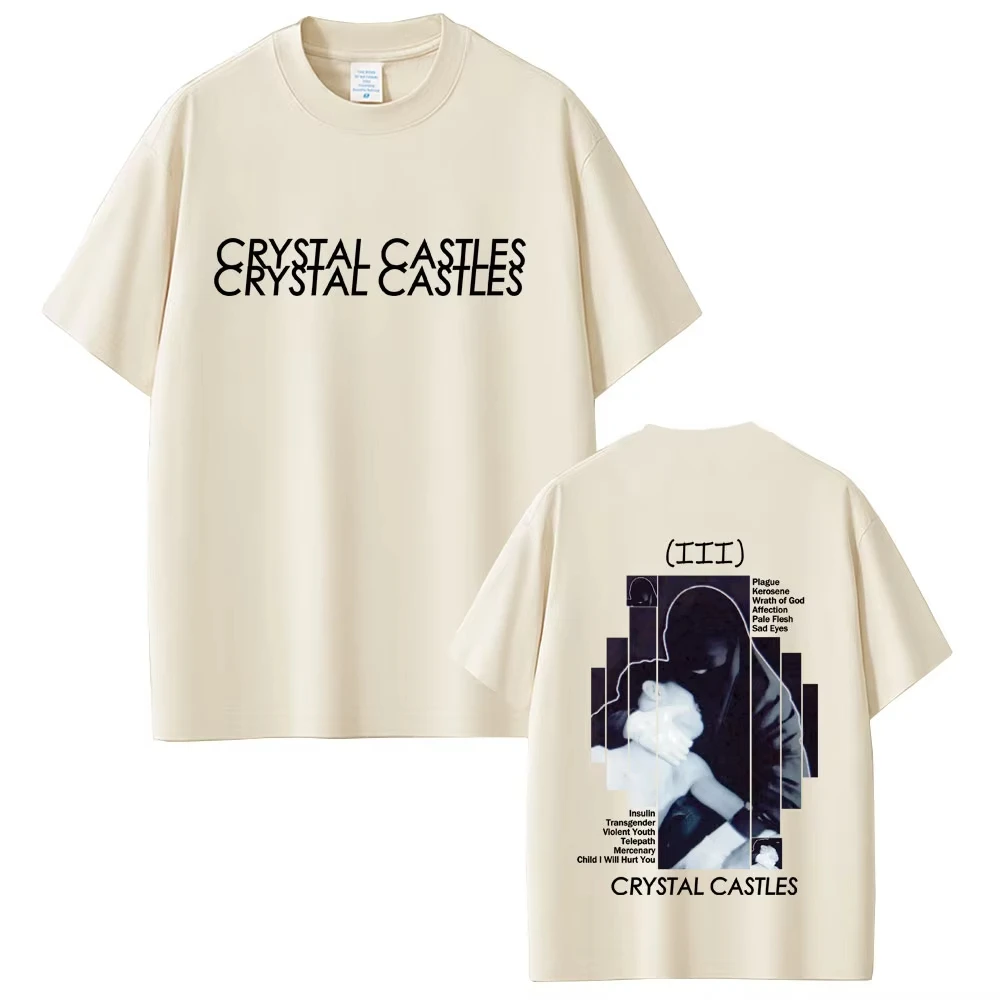 Crystal Castles III Album Graphic T-shirt Men Women Vintage Gothic Rock Streetwear Male Casual cotton Short Sleeve T-shirts