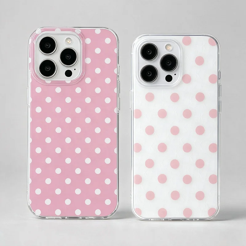 Pastel Pink Polka Dot Clear Phone Case For Samsung Galaxy S26 S23 S22 S24 S25 Ultra Plus FE A27 A17 A36 A37 A55 A16 A26 A56 Case