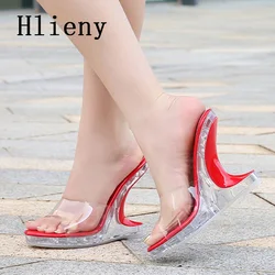 Hlieny New Design dziwne koturny kapcie Peep Toe PVC przezroczyste buty damskie letnie moda pokazuje wysokie obcasy sandały na platformie