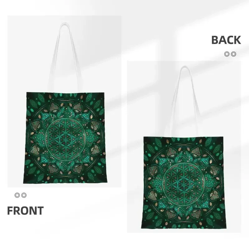 Cute Print Flower Of Life Dot Art Tote Shopping Bags Portable Canvas Shoulder Shopper Mandala Geometric Pattern Handbag