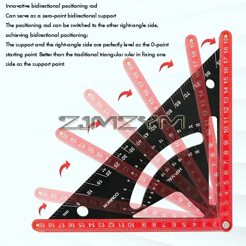 7 Inch Carpentry Triangle Ruler Adjustable Multi Function Carpenter Layout Square Woodworking Tools Aluminum Alloy Triangular
