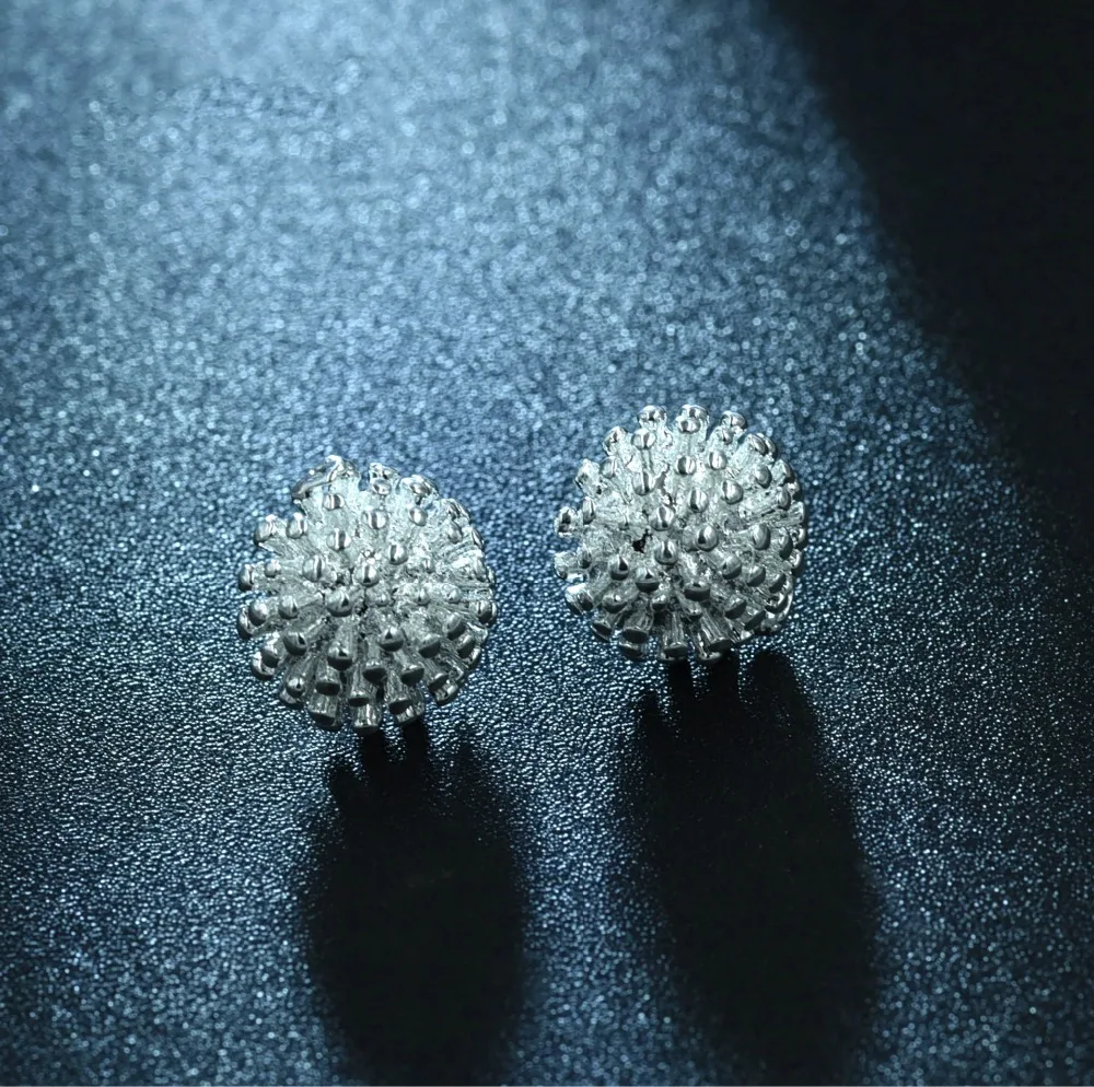 Female Snowflake 925 silver needle Stud Earring Silver Color Jewelry High Quality Wedding Engagement Double Earrings for Women