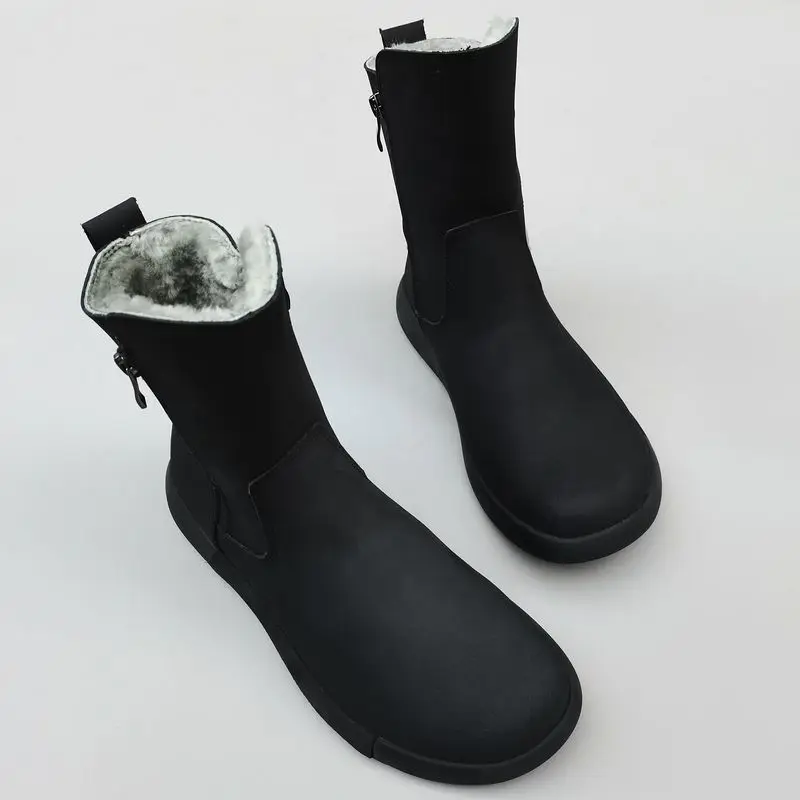 양가죽 모피 남성 신발 천연 양모 정품 가죽 부츠 미끄럼 방지 부드러운 밑창 하이탑 스노우 슈즈 남성 짧은 부츠 겨울