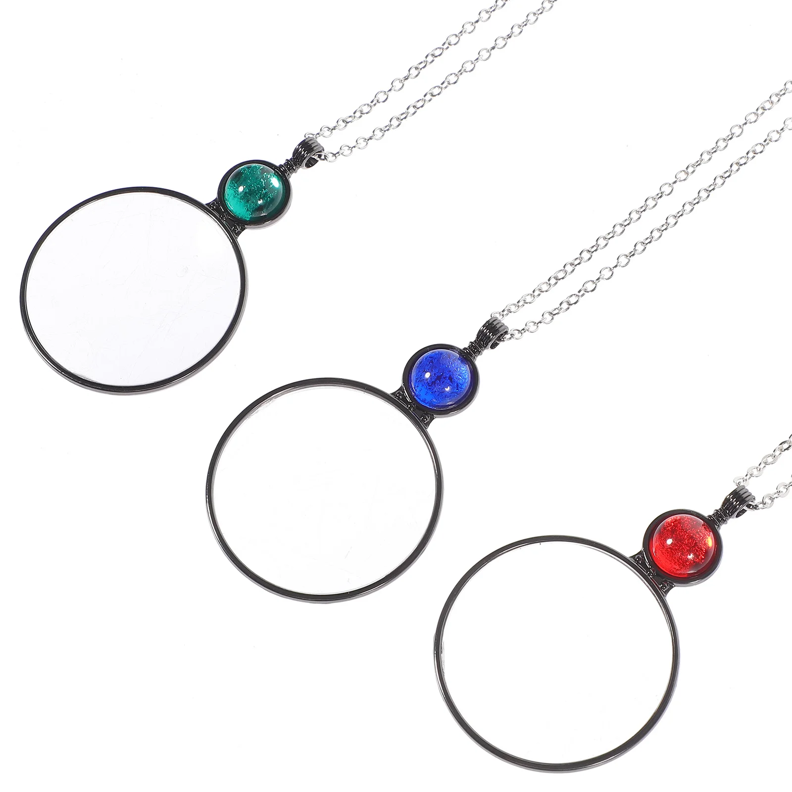 

3Pcs Magnifier Pendant Necklace Stable Alloy Glass Reading Helper Portable Lightweight Decorative Jewelry for Elderly
