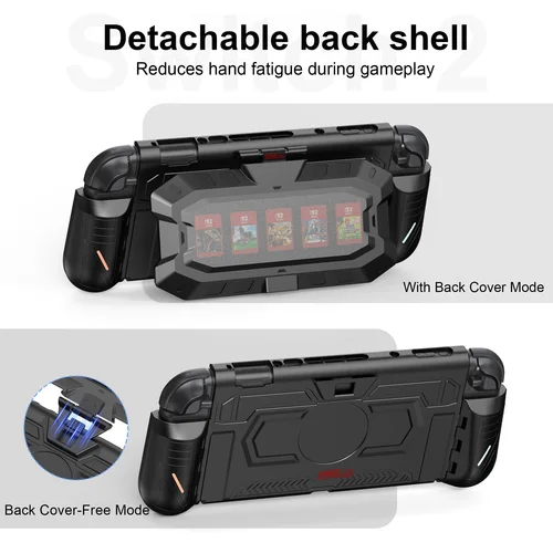 Imagen 2 del producto Funda protectora para consola de juegos Switch 2, con almacenamiento de tarjetas de juego, funda protectora con agarre ergonómico, accesorios desmontables para juegos
