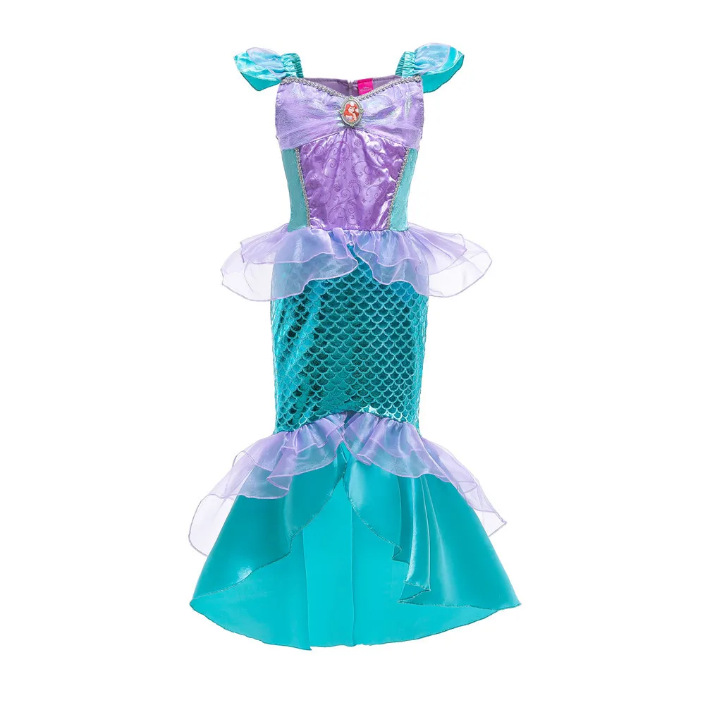 2 4 6 8 10 Yrs Adorable Princess Costume Ariel The Little Mermaid Cosplay Dress up Girls Halloween Siren Frock Kid Birthday Gown