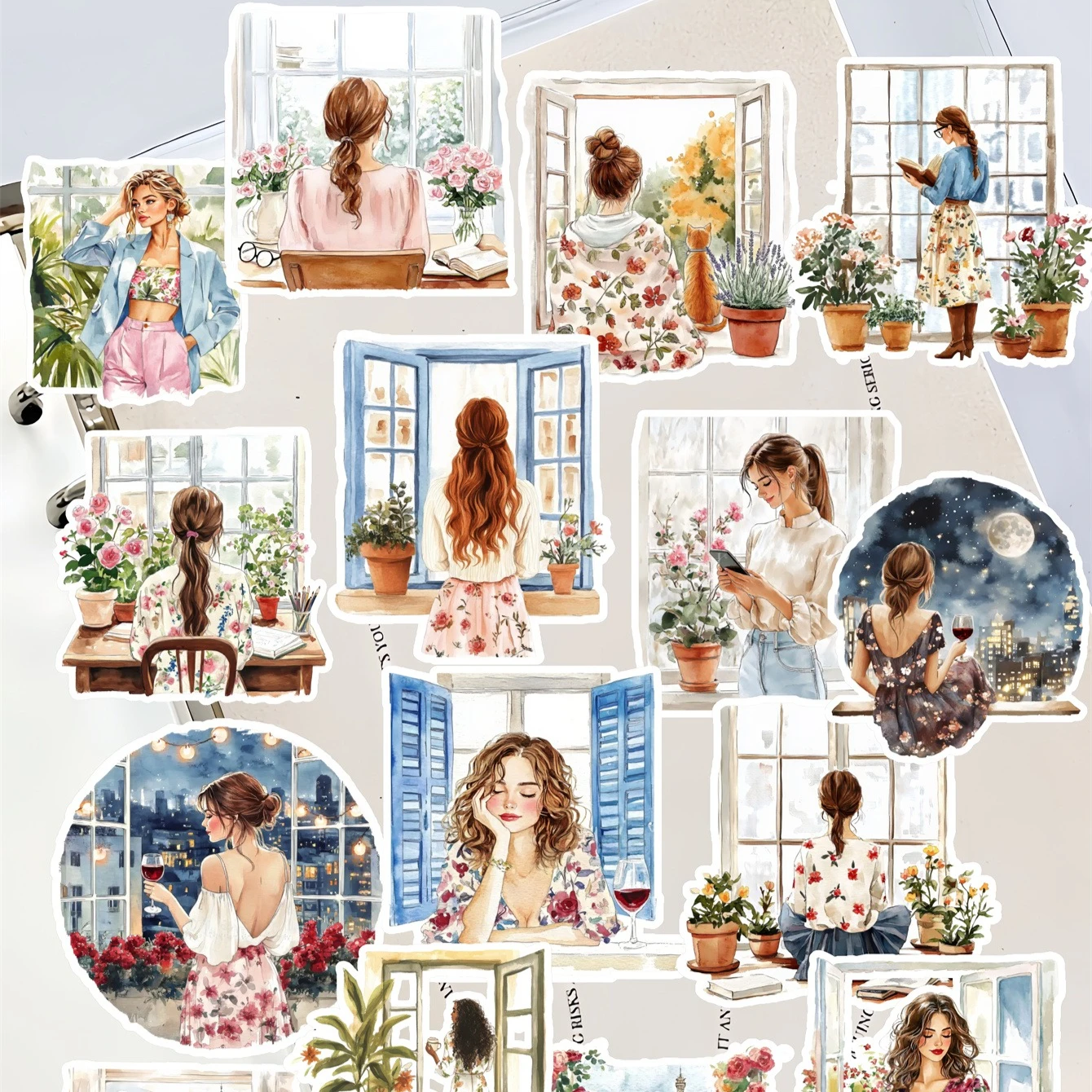 

18 шт., милые самодельные акварельные винтажные парижские наклейки для скрапбукинга для городских девушек/декоративные/сделай сам, фотоальбомы, журнал