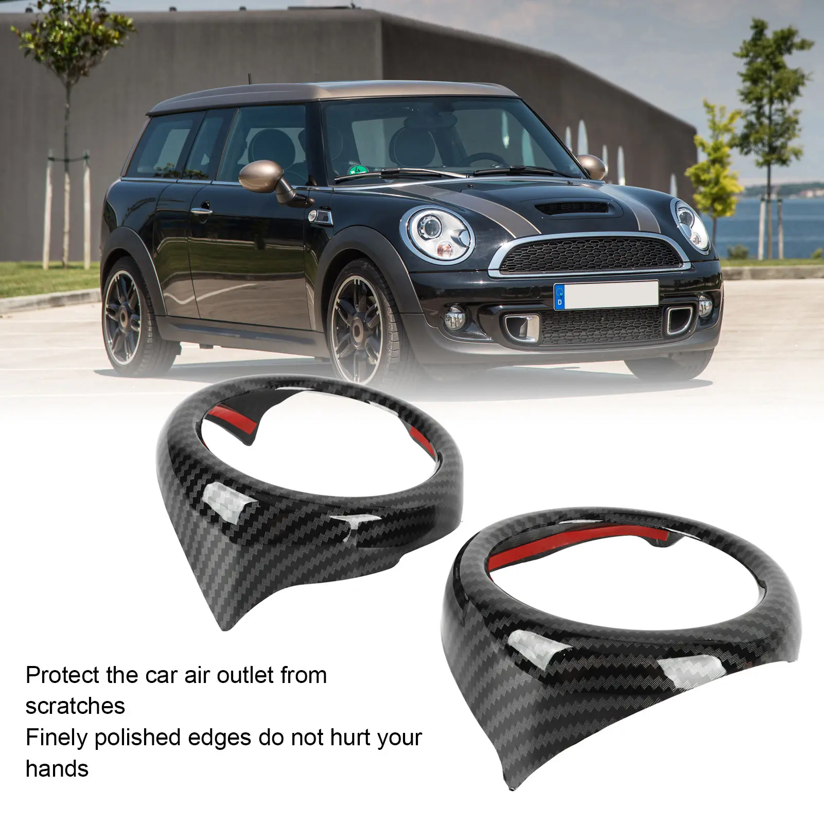 2Pcs Car Air Vent Outlet Air Condition Trims Cover Ring Carbon Fiber Look Fit For Mini Cooper R54 R56 Clubman R55 Crossover R60