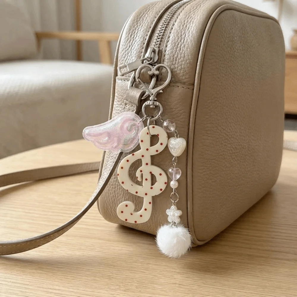 Acrylic Material Music Note Keychain Polka Dot Pattern Star Shape Ita Bag Charm Wings Design Stripe Pattern Cartoon Key Holder
