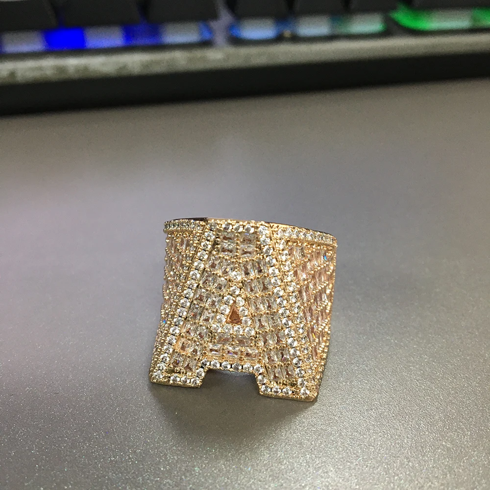 UWIN Custom Baguettecz Initial Letters/Numbers Ring for Women Men Iced Out CZ Letters Ring Fashion Jewelry for Gift Size 7-12