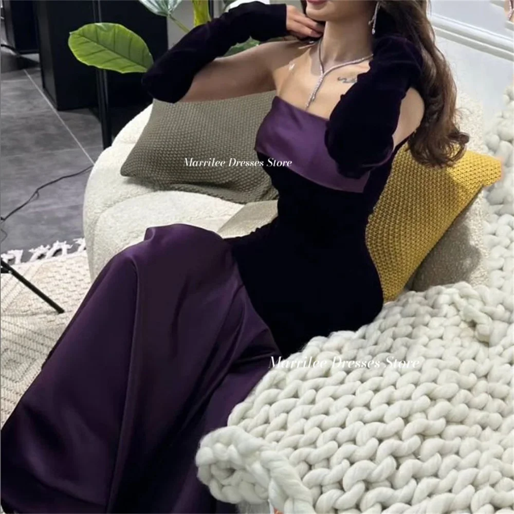 Marrilee Charming Purple And Black Mermaid Evening Dresses Ankle Length Strapless Elegant Saudi Arabian Woman فساتين Prom Gowns