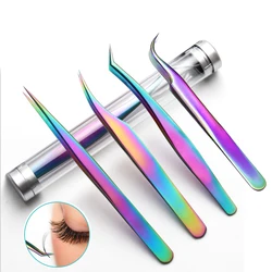 Rainbow Eyelashes Tweezers Anti-static Eyelash Extension Tweezer Fan Lash Eyebrow Tweezers Curved Straight Excellent Closure