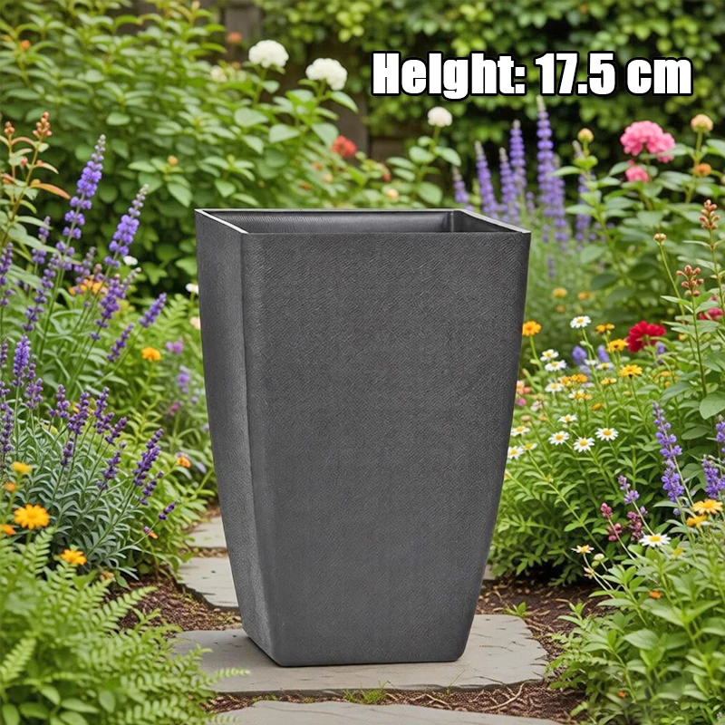 1Pc Modern Black Plastic Flower Pot 17.5cm Vertical & Standing Pot With Glossy Conical Design For Herbs Home Decor Flower Pot