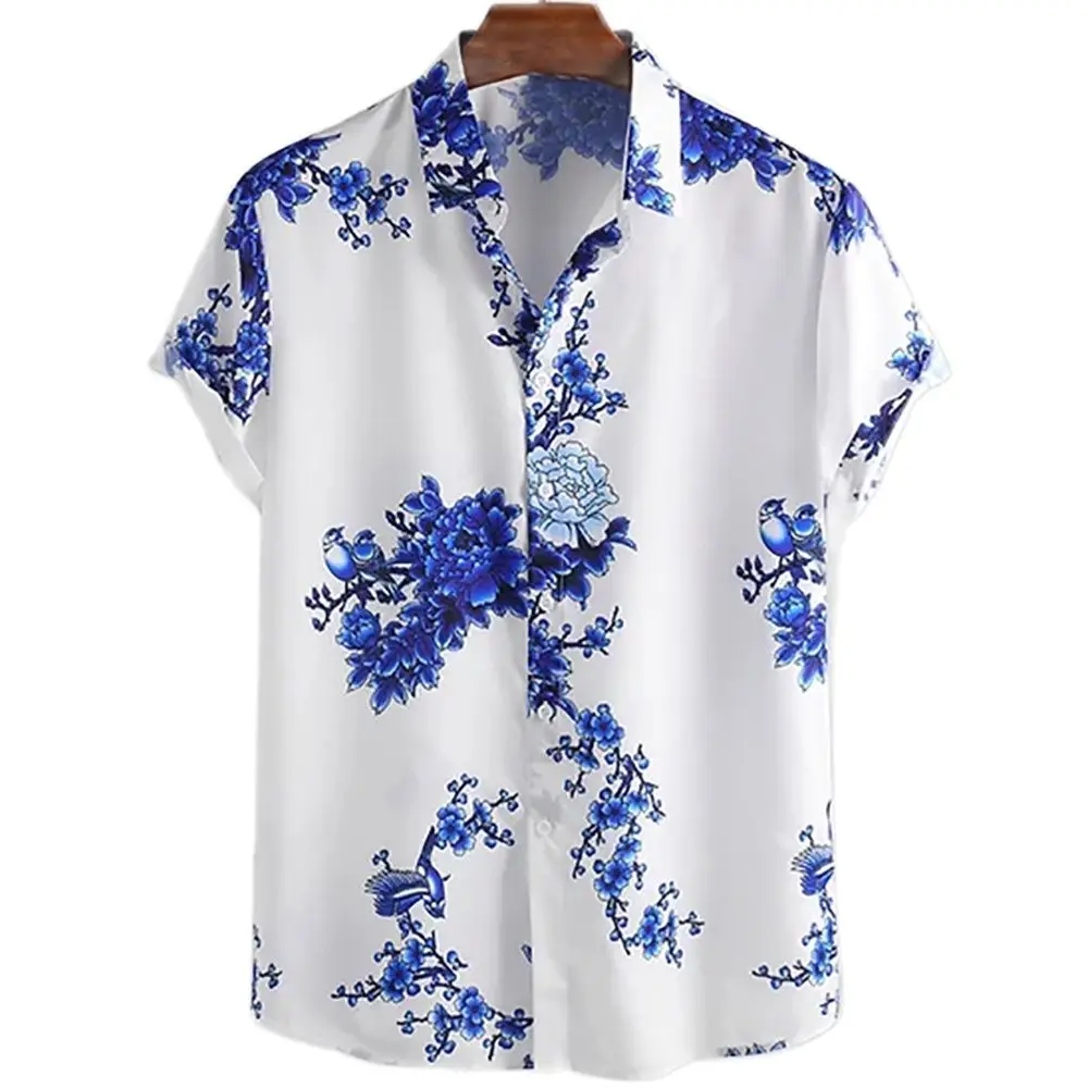 Camisa Floral de estilo chino para hombre, Camisa hawaiana de manga corta, secado rápido, talla grande, verano, 2023