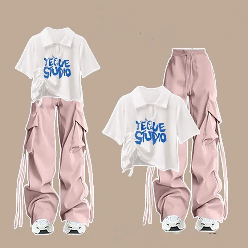 

Fashion Women's Set of Spring and Summer Korean Loose Casual Top Age Reducing Wide Leg Pants Two-piece Set