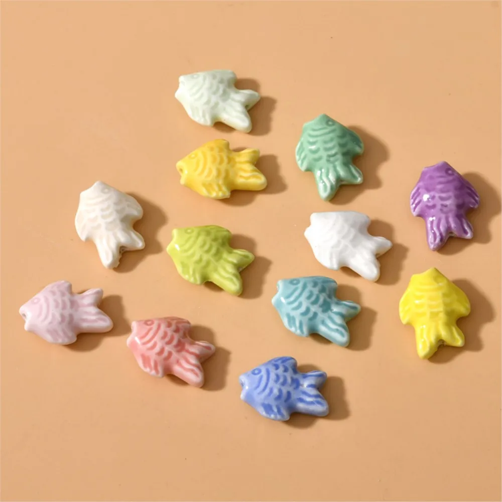 5Pcs 15x19mm Fish Shaped Mix Color Ceramic Beads DIY Bracelets Necklaces Pendant Jewelry Making Accessories Supplies Wholesale