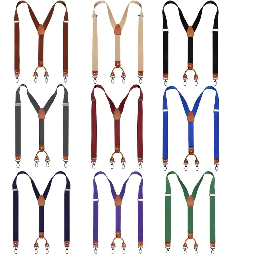 Ajustável couro couro suspensórios, Casual calças cintas, Y Shape cinto, cintas elásticas, 4 ganchos, 2.5cm de largura, casamento Strap Clip