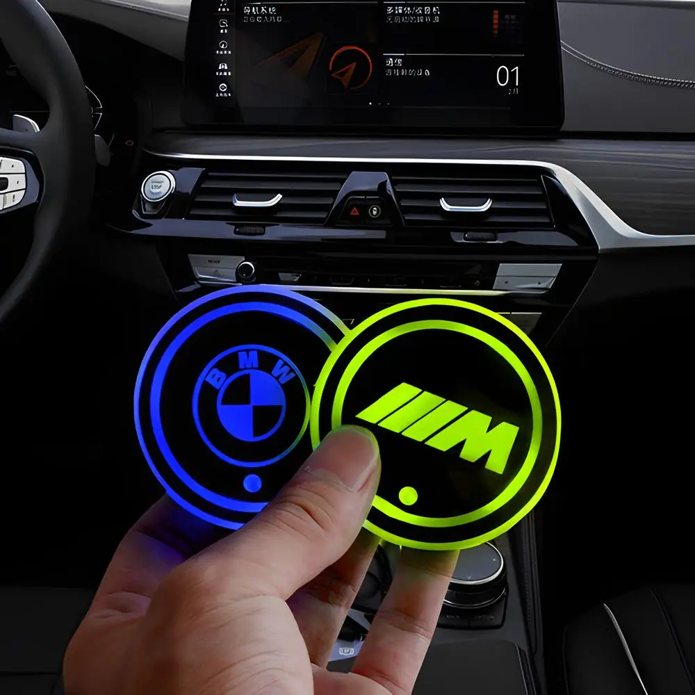 2Pcs Anti-slip Fluorescence Car Coasters Cup Holder Mat Interior Accessories For BMW M M3 M5 M6 M2 X1 X2 X3 X5 X6 X4 E30 E39 E46