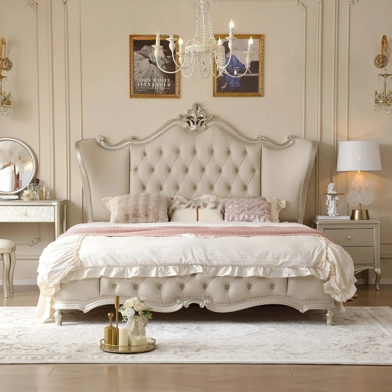 

solid wood bed 1.8 meters double bed master bedroom modern simple upholstered leather bed