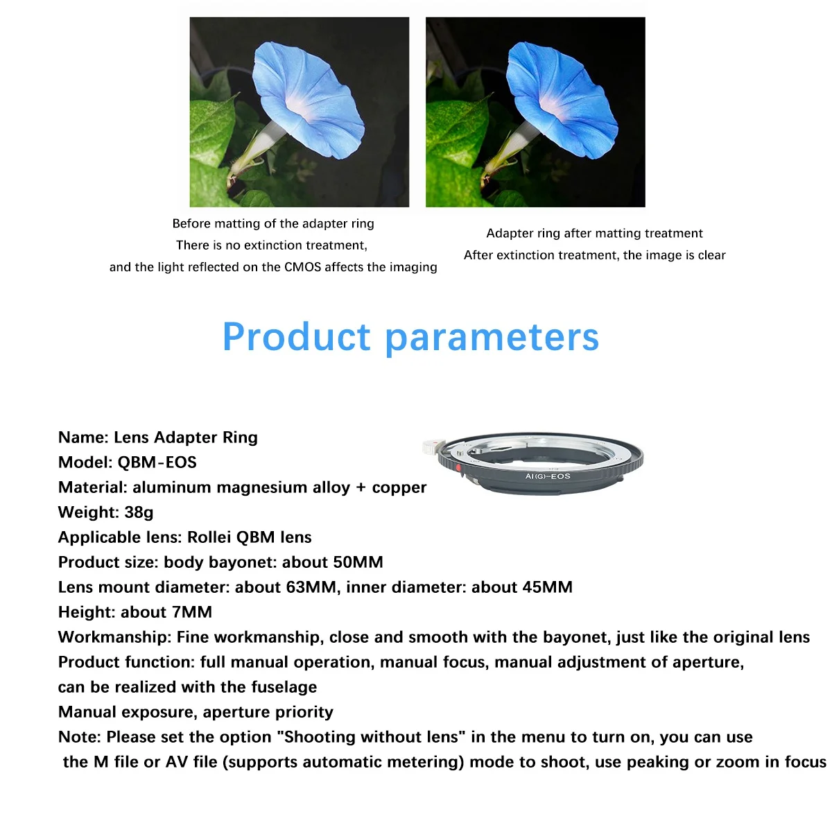 حلقة محول العدسة QBM-EOS لعدسة ROLLEI Rollei QBM إلى Canon EOS EF A002