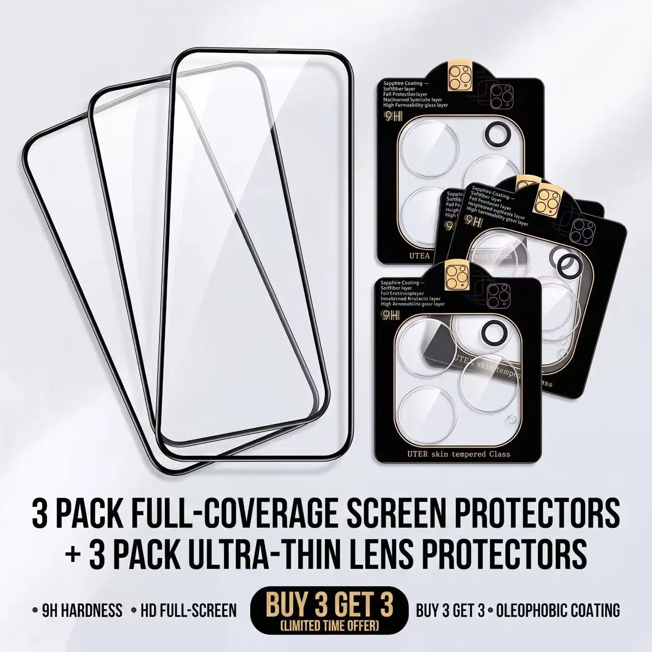 Aliexpress (6-Pack) 3pcs HD Clear Tempered Glass Screen Protectors And 3pcs Camera Lens Protectors, HD Clarity, Full Coverage, Compatible with for Iphone 11/12/13/14/15/16/17 All Series, 9H Hardness, Anti-Scratch - Aliexpress Deal