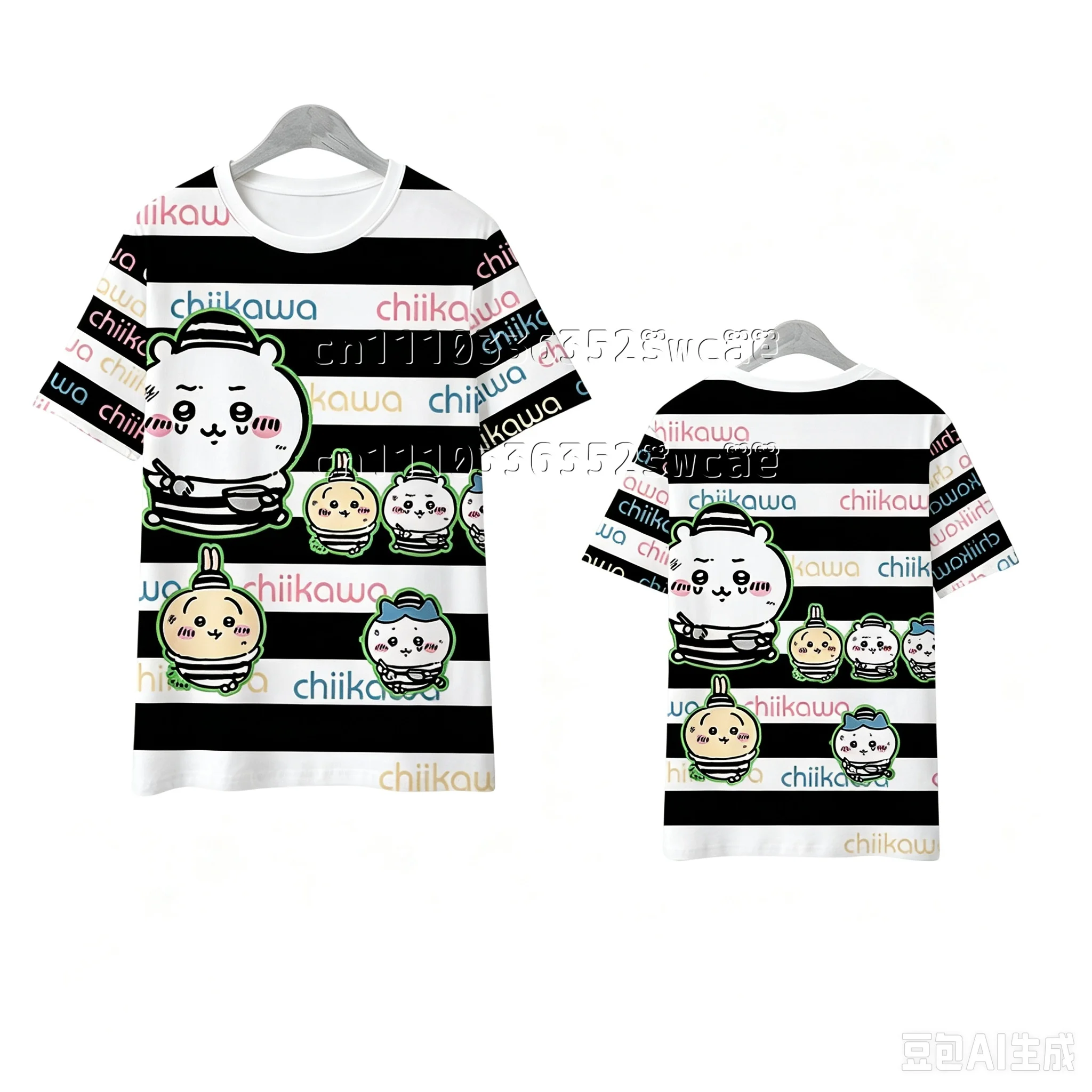 FamilyMatching Sommer Neue Chiikawa-Serie Anime T-Shirt Japanischer Niedlicher Charakter-Print Kurzarm Street Unisex T-Shirt – Detail 12
