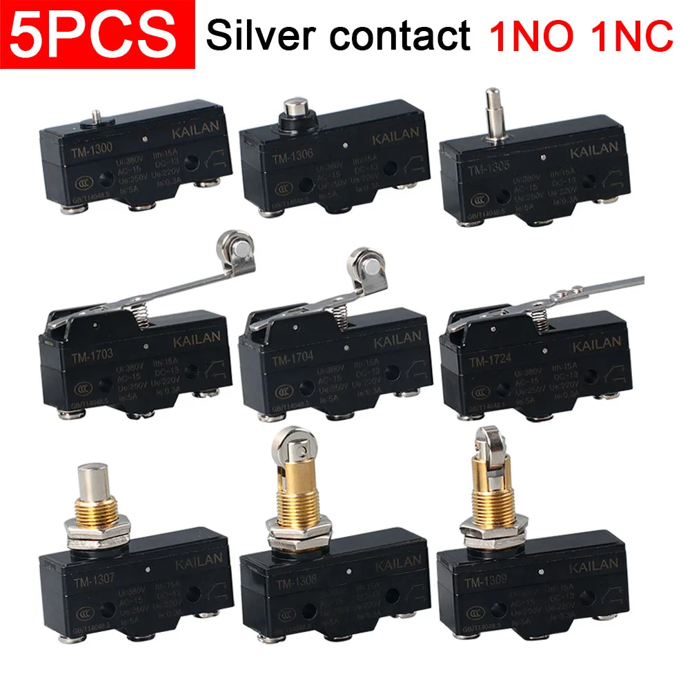 

5 шт. TM-1704 микропереключатель 15A 250 В переменного тока с толкающим плунжером, мгновенный концевой выключатель 1НО 1НЗ TM-1307 TM-1308 с самосбросом TM-1701