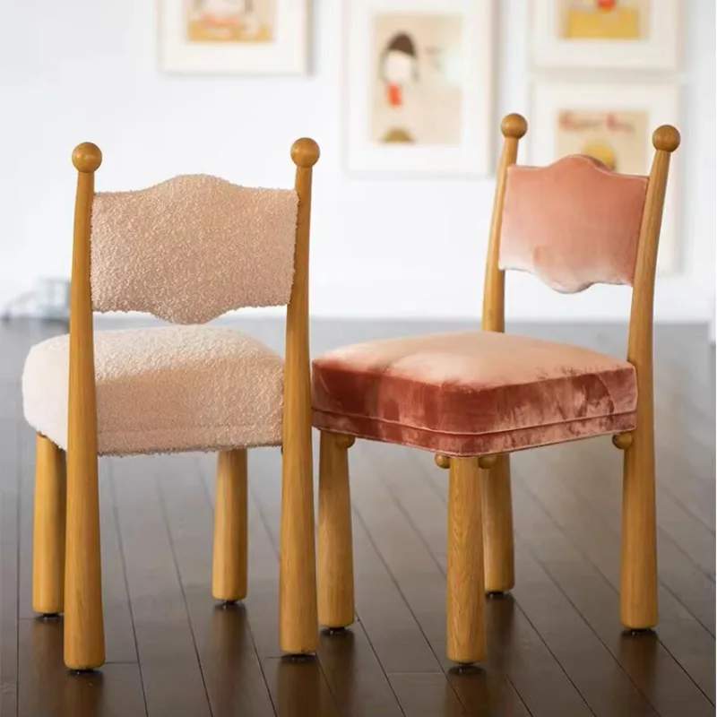 X36 Nordic Retro Designer Solid Wood Dining Chair Simple Home Light Luxury Bedroom Lamb Wool Dressing And Makeup Chair