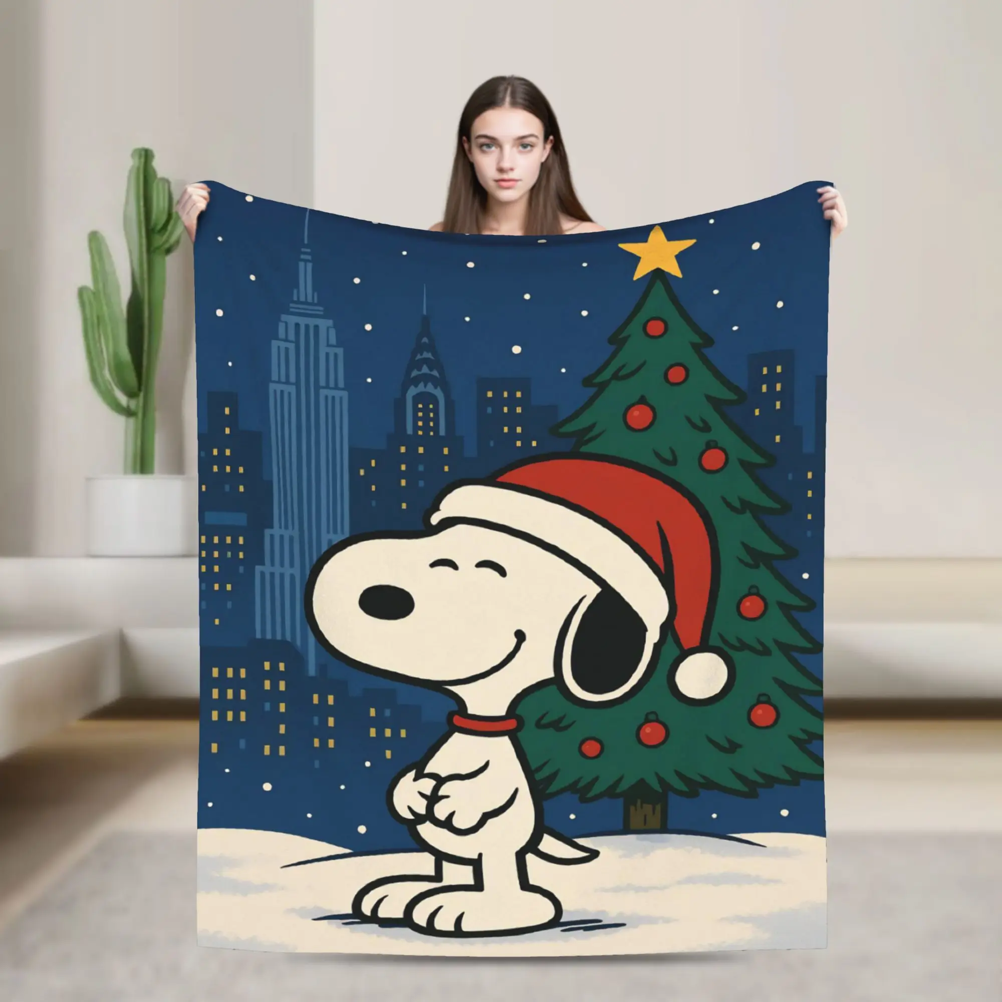 Cute S-Snoopys Xmas Christmas Flannel Blanket  Funny Throw Blankets for Home 200x150cm Plush Thin Quilt
