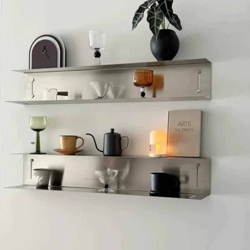 Minimalist Wall Mounted Shelf, Stainless Steel U-Shaped Floating Rack, One-Slot Display Organizer for Background Decor