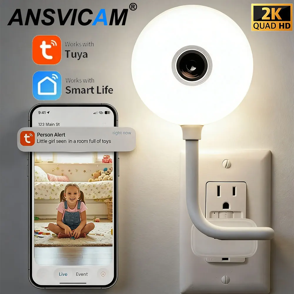 Tuya Smart 2K 5MP Mini IP Camera Indoor Wireless Security Baby Monitor USB Plug Surveillance AI Auto Tracking Baby Cam Portable