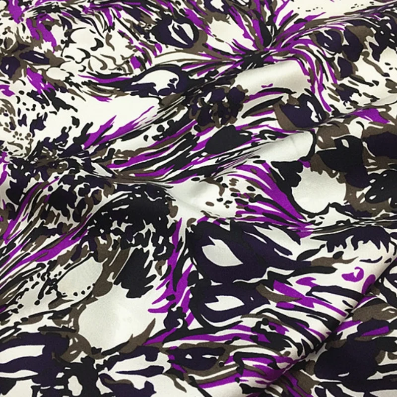 

1 meter 100% Mulberry Silk 16 Momme Twill Silk Fabric Purple Printed 114cm 44" wide by the yard XL100