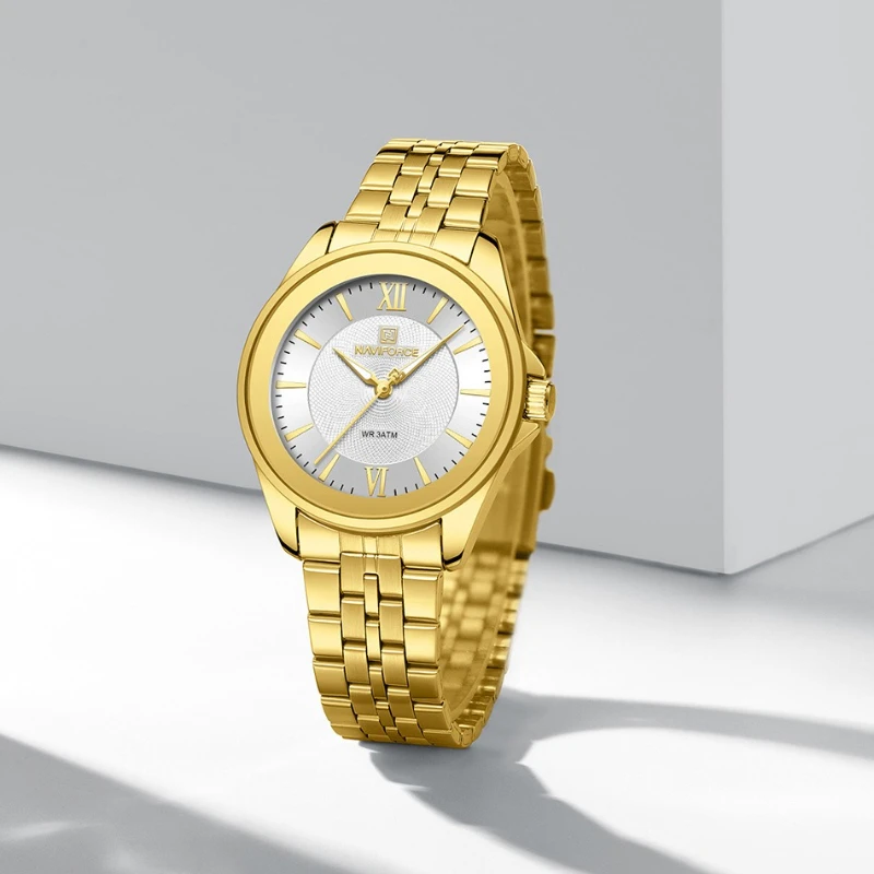 

NAVIFORCE женские модные водонепроницаемые женские наручные часы с круглым корпусом, простой дизайн, ремешок из нержавеющей стали, часы на глубину 3ATM, подарки