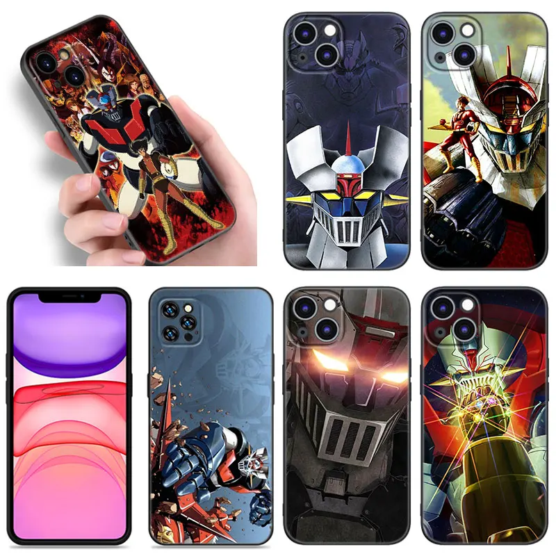 Anime Mazinger Z Phone Case For Apple iPhone 12 13 Mini 11 14 15 Pro Max 7 8 Plus X XR XS SE 2020 2022 Black Silicone Case