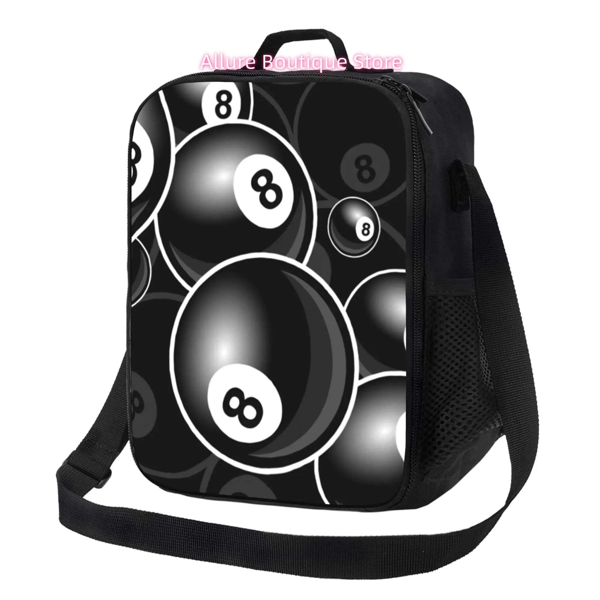 Billiards 8 Ball Tote Bag - Black & White Pool Design, Wide Rectangular Bag with Sturdy Handle for Billiards Tournaments, Casual