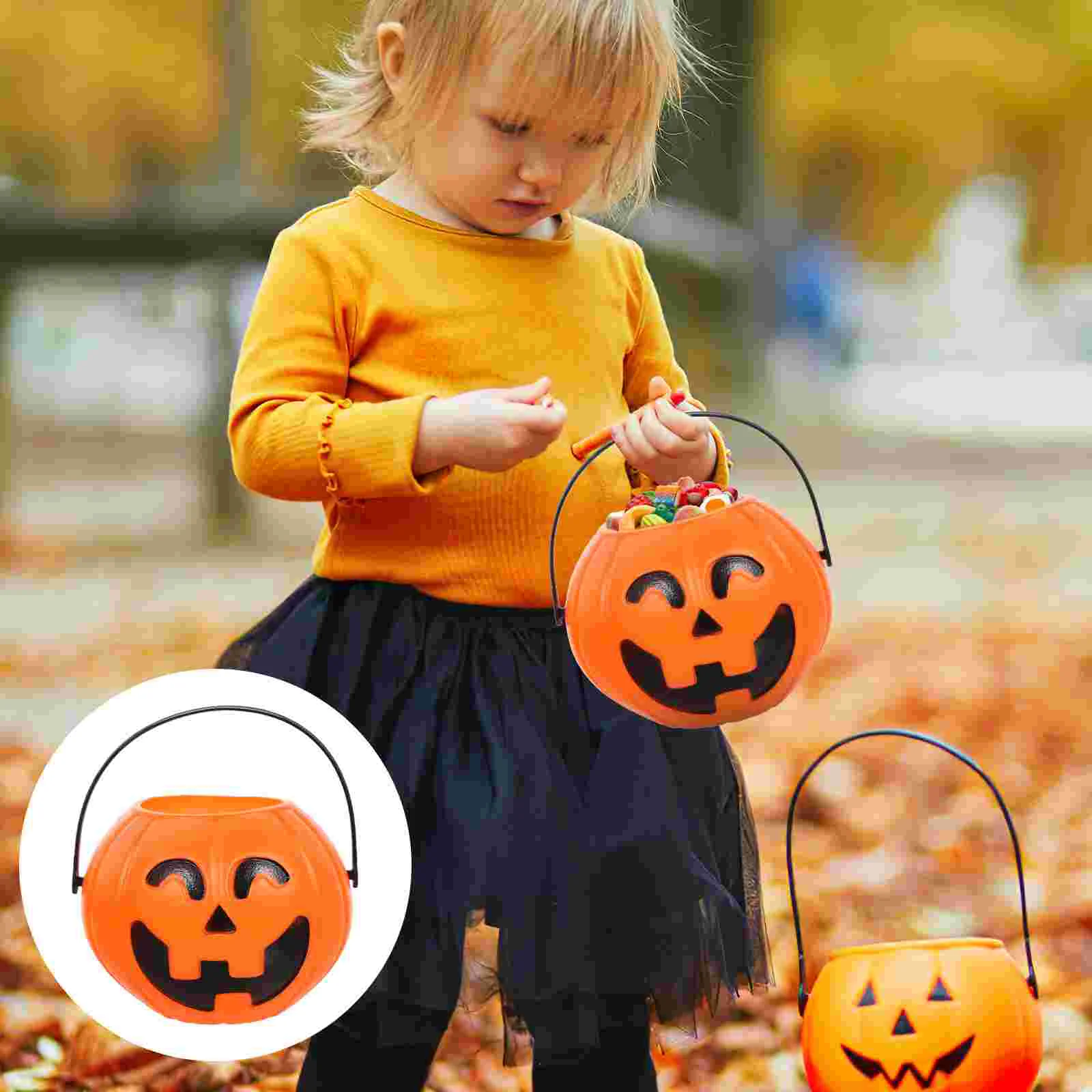 

2 Pcs Mini Halloween Pumpkin Bucket Pumpkins Pail Lantern Child Trick or Treat Decor