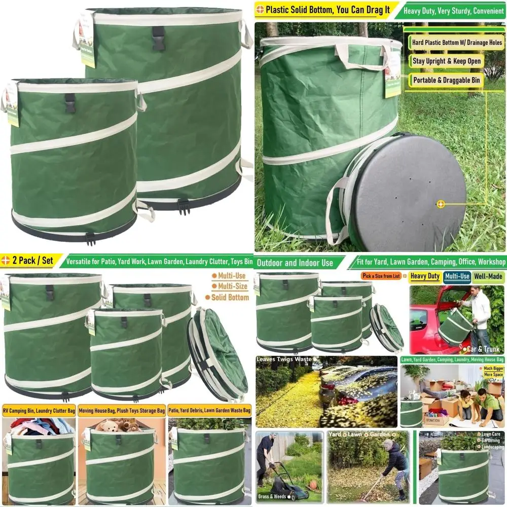 

Collapsible Trash Cans with Solid Bottom for Yard Waste, Garden Debris, Pop-Up Use, and Recycling Bin
