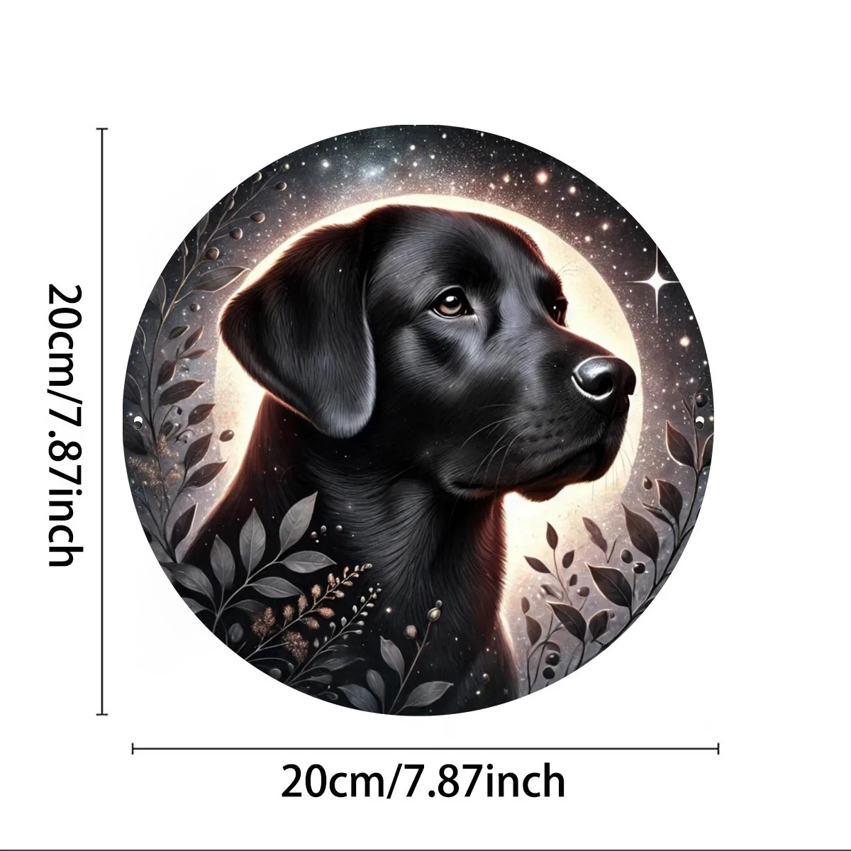 لوحة فنية جدارية معدنية مستديرة مقاس 7.8 بوصة من اللابرادور والقطط باللون الأسود الساحر - تصميم السماء الليلية المرصعة بالنجوم، مثالية للمنزل والحديقة والمطبخ والبار، كاليفورنيا #2