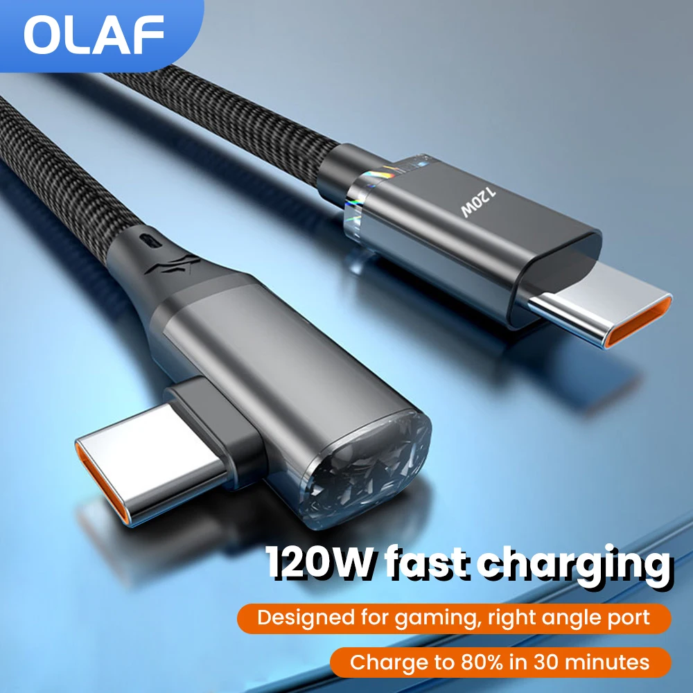 120W Fast Charging USB Type C Cable 90 Degree Elbow USB C Cable For iphone 15 Samsung Xiaomi Huawei Phone Charger Data Cord