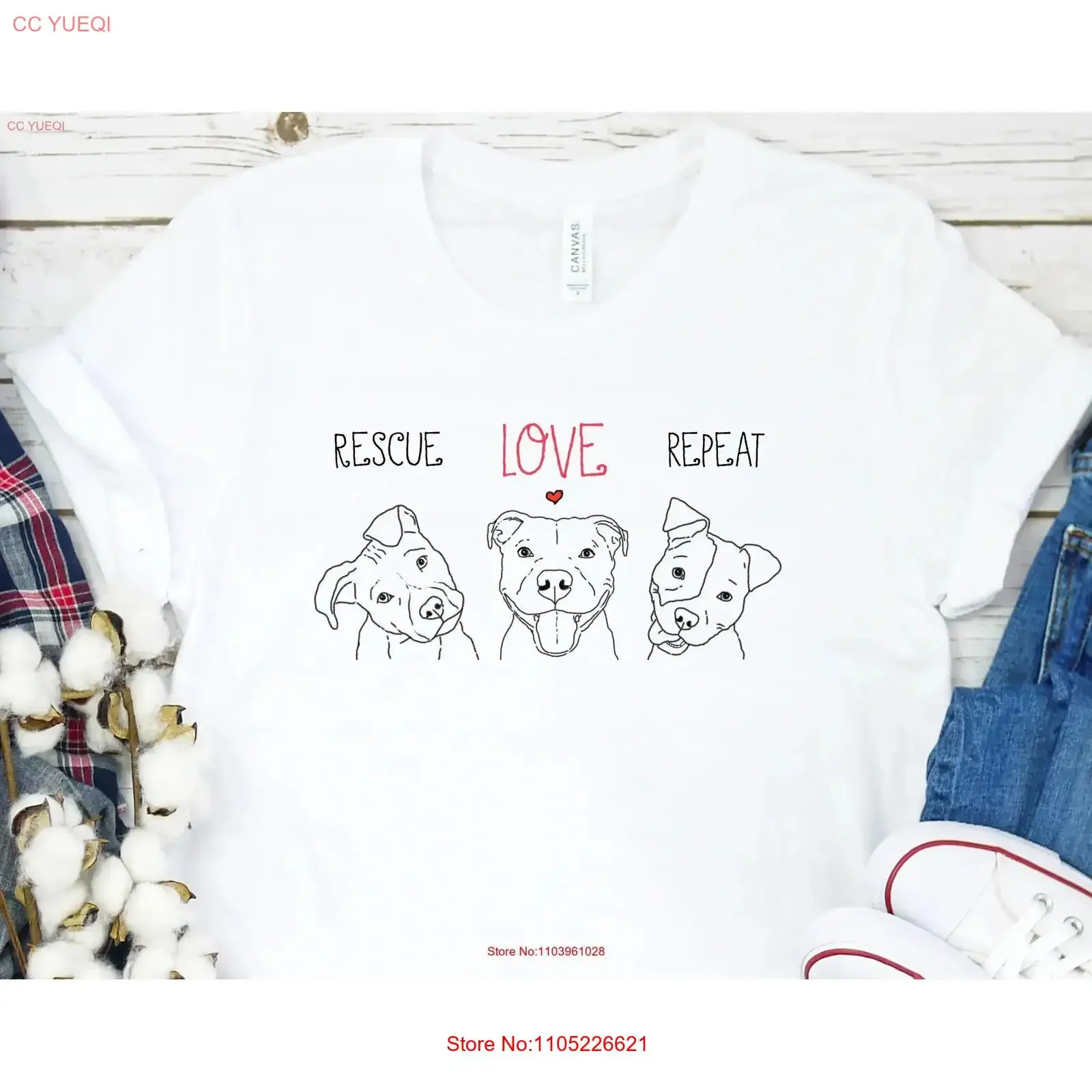 Rescue Love Repeat T Shirt Dog Pit Bull Mom Animal Lover Pitties vintage Washed Stretched designer clothes homme Slightly